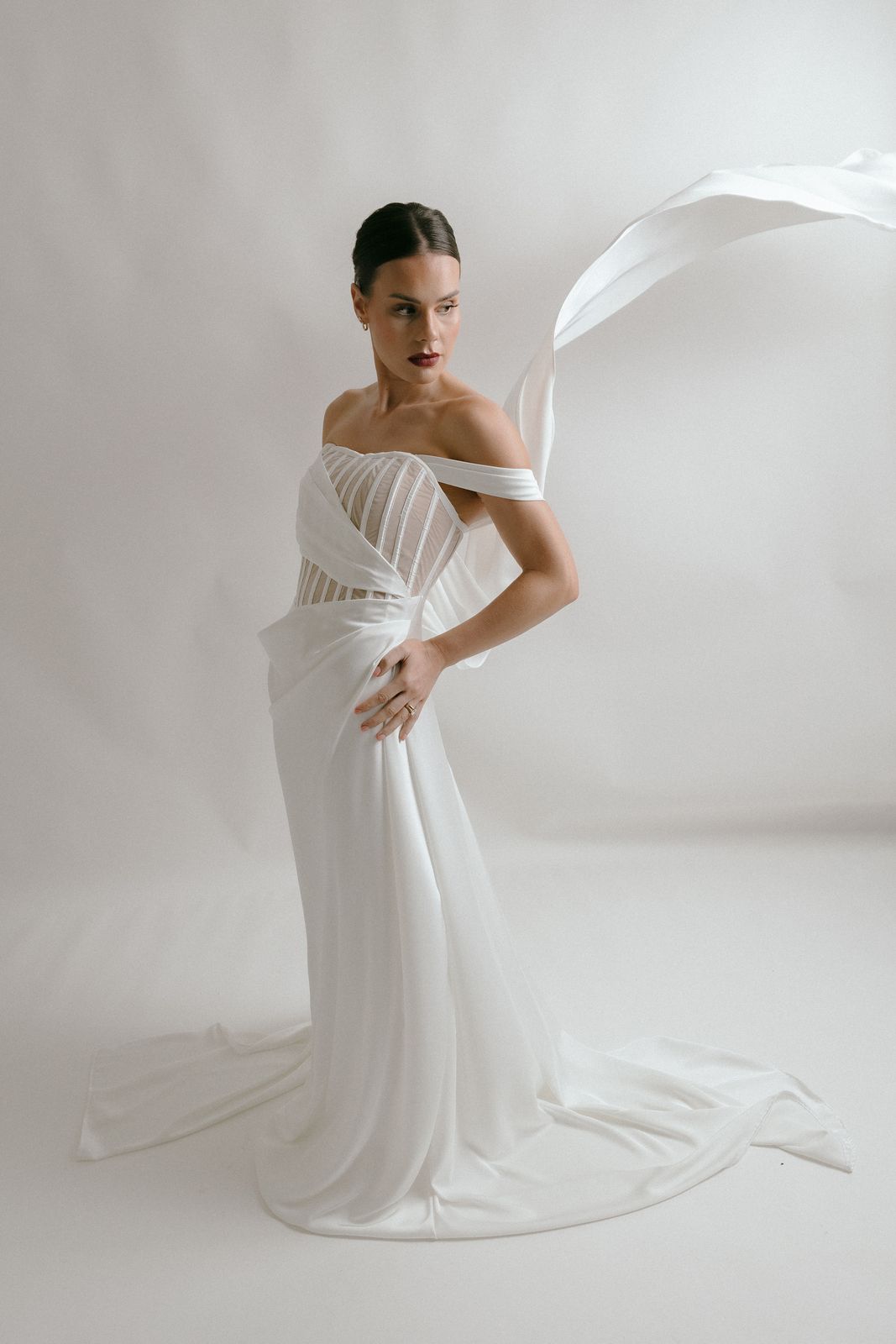 Vogue-inspired bridal editorial in the Sarah Stoute Bespoke studio, Christchurch