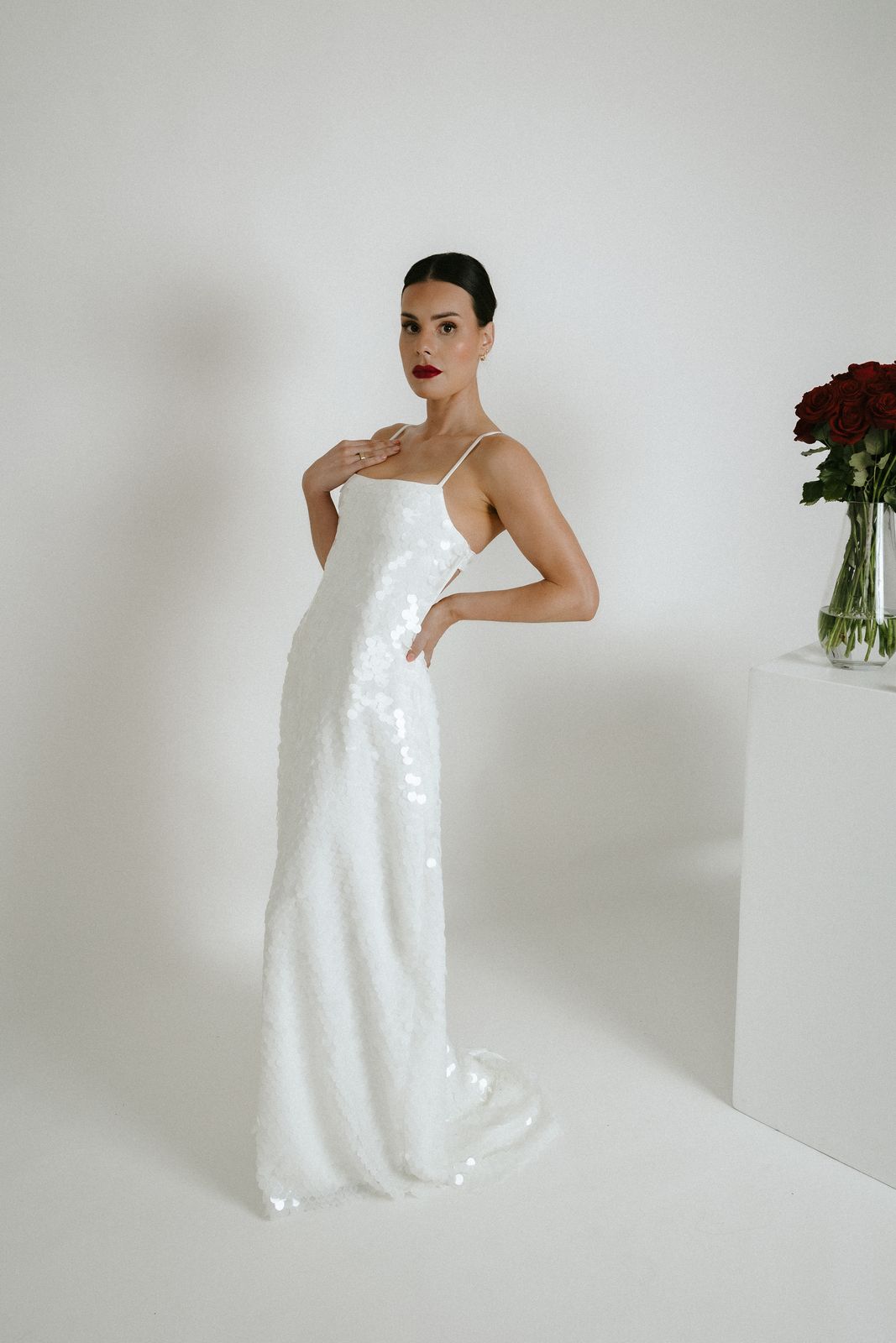 Sequin bridal gown in a Vogue-inspired editorial by Sarah Stoute Bespoke