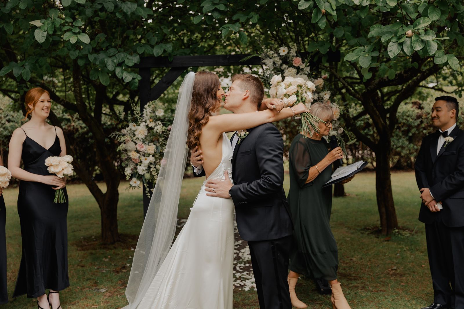 Harriet wearing her bespoke wedding dress designed by Sarah Stoute, Christchurch — photo 9