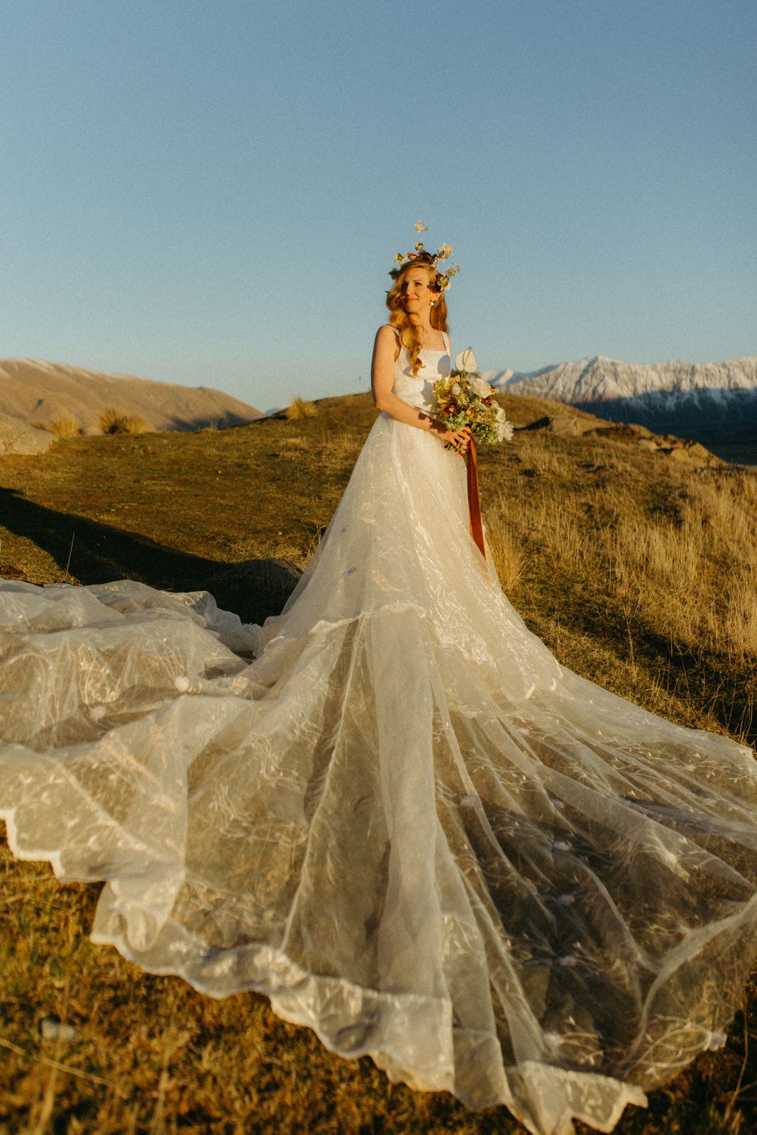 Winter bridal editorial at Mt Sunday, Canterbury — bespoke gown by Sarah Stoute — photo 3